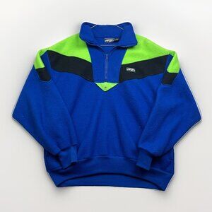 Vintage Mountain Ridge Colorful Polar Fleece Sweater Outdoors Pullover Retro L
